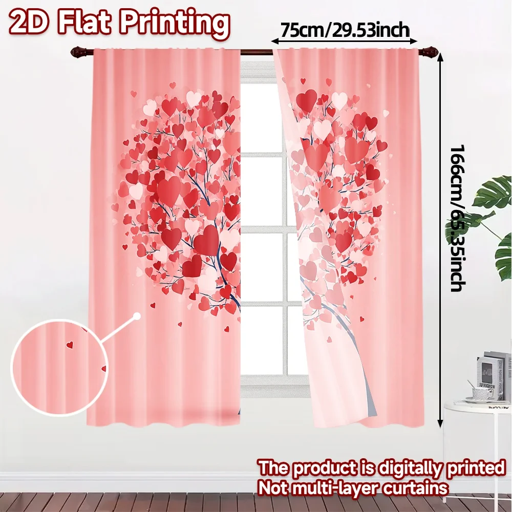 2D Flat Printing,JIT 2pcs, Curtains (Without Rod) Heart Blossom Minimalist Modern Curtains Polyester Easy Install Curtains