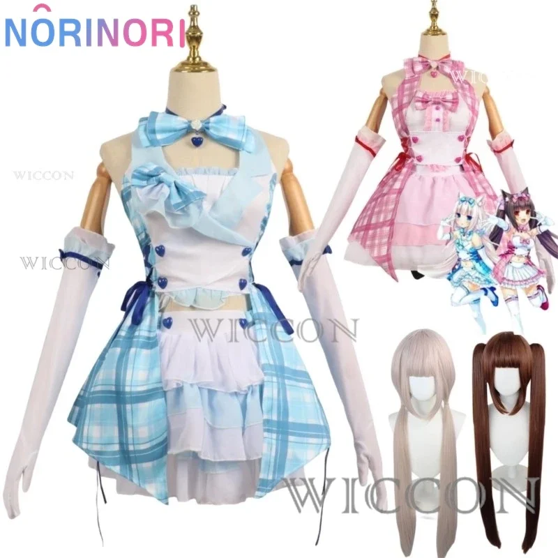Juego de Anime Nekopa Vanilla Chocola disfraz de Cosplay Nekomimi Paradise peluca estampado traje de sirvienta mujer Sexy traje de Carnaval Kawaii