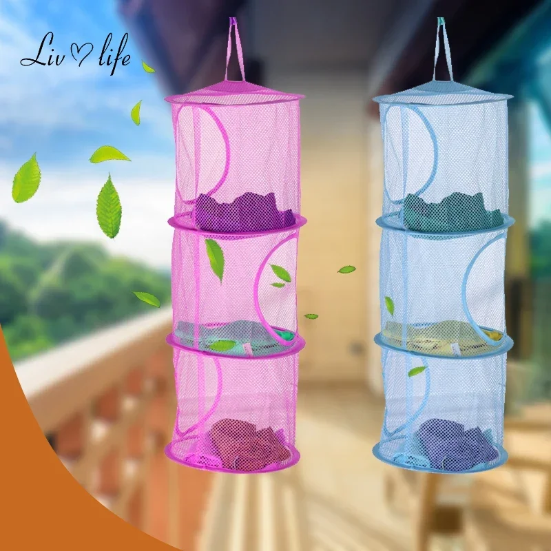 Foldable 3 Shelf Hanging Storage Net Kids Toy Organizer Bag Cylindrical Storage Basket for Home Wall Door Closet Store baskets