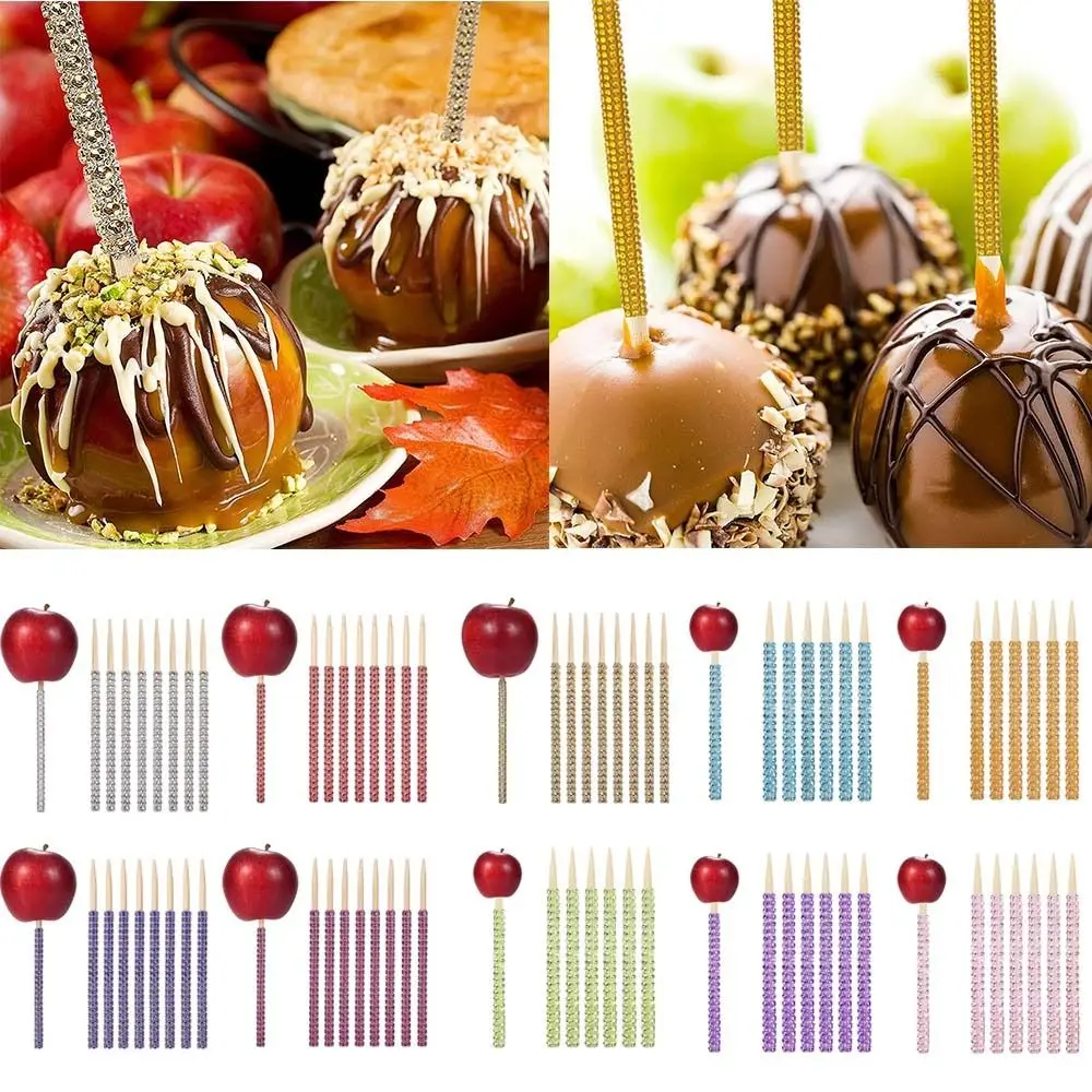 12Pcs Rhinestone Bling Bamboo Candy Apple Sticks for Cake Pop Chocolate Caramel Apple Sticks Birthday Party Favor Candy Making