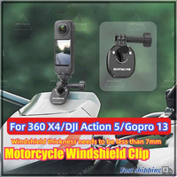 Motorcycle Windshield Clip For Insta360 X4 Ace Pro 2 DJI Action 5 PRO Phone GoPro 13 12 Action Camera Aluminum Alloy Mount Clip