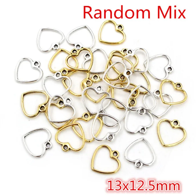 Cute Mix 100PCS Picture Color Hollow Hearts Charms Geometry Pendant Metal Alloy DIY Necklace Bracelet Earrings Marking