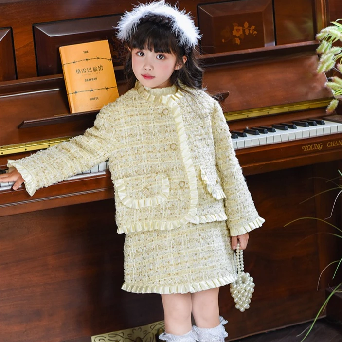 Girls' Suit 2026 Autumn and Winter New Children's Clothing Korean Style Girl Baby Temperament Flouncy Coat Dress Two Sets