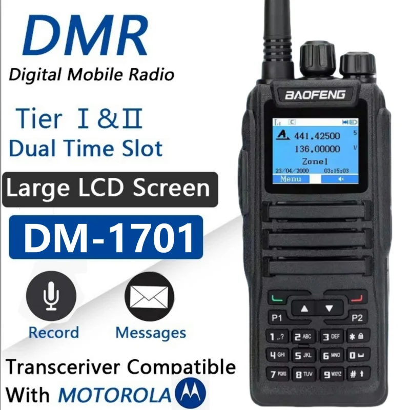 

Baofeng DM-1701 DMR Digital Walkie Talkie Open DG77 Dual Mode Ham Radio Digital&Analog DM 1701 Dual Time Slot Tier 1+2 Dual Band