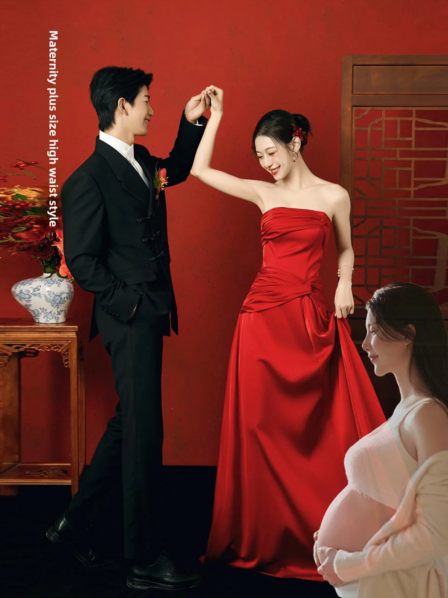 

Bridesmaid Materni Evening Gown Red Ele plus Size Women's Dr High Waist A-Line Skirt Wedding Celebration Costume