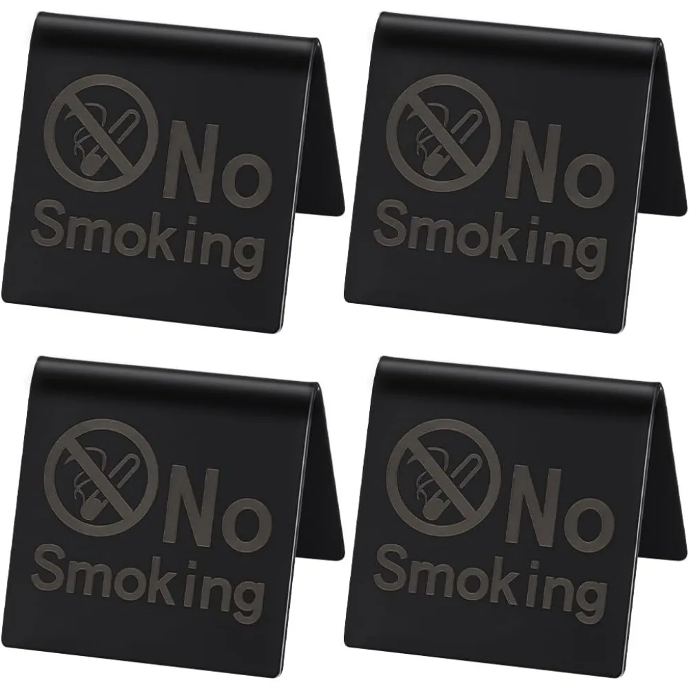 4 pcs Stainless Steel No Smoking Table Sign Double Side No Smoking Sign Card Tent for Non-Smoking Hotels, Restaurants, Clubs