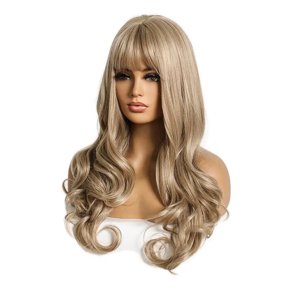 Synthetic Wigs False scalp Long Wavy Women Heat Resistant Hair Ash Blonde