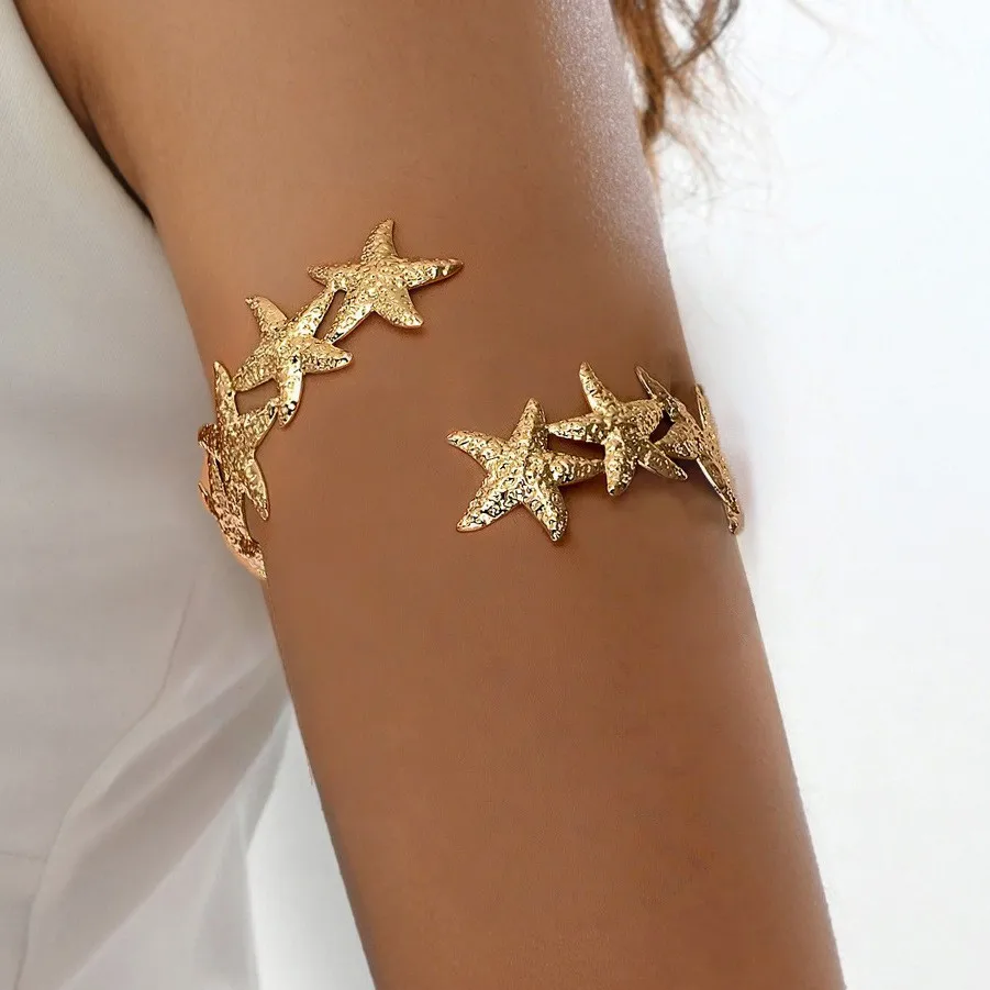 Brazalete abierto de flor de perla de imitación barroca Vintage para mujer, pulsera bohemia de estrella de mar, brazalete de concha, regalo de joyas de fiesta en la playa