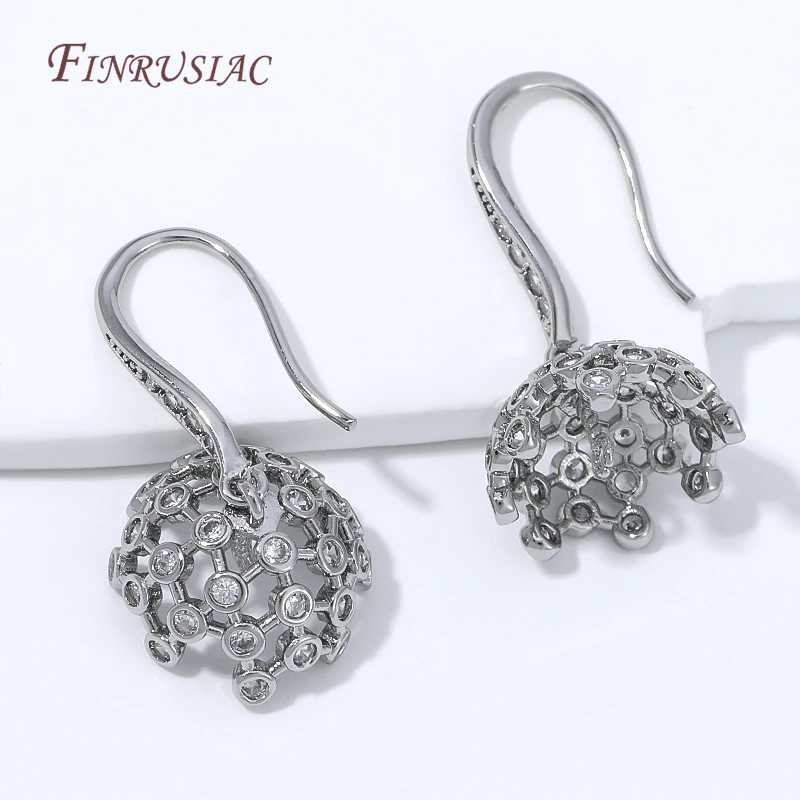 18K Gold Plated Ear Hooks Findings CZ Micro Pave Filigree Flower Pearl Bezel Ear Wires Components DIY Dangle Earring Accessories