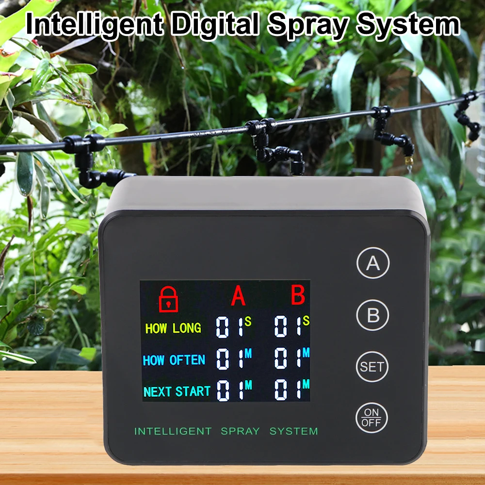 

Double Pump Watering Spray System ​Automatic Irrigation Timer System Electronic Spraying Set 10m Hose 4 Spray Nozzles