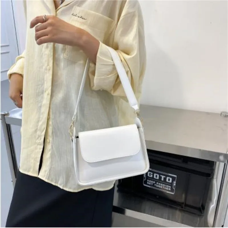 Chic Simple Small Flap Shoulder Bags For Women Solid Color Pu Leather Handbag Clutch Lady Crossbody Purse Messenger Bag