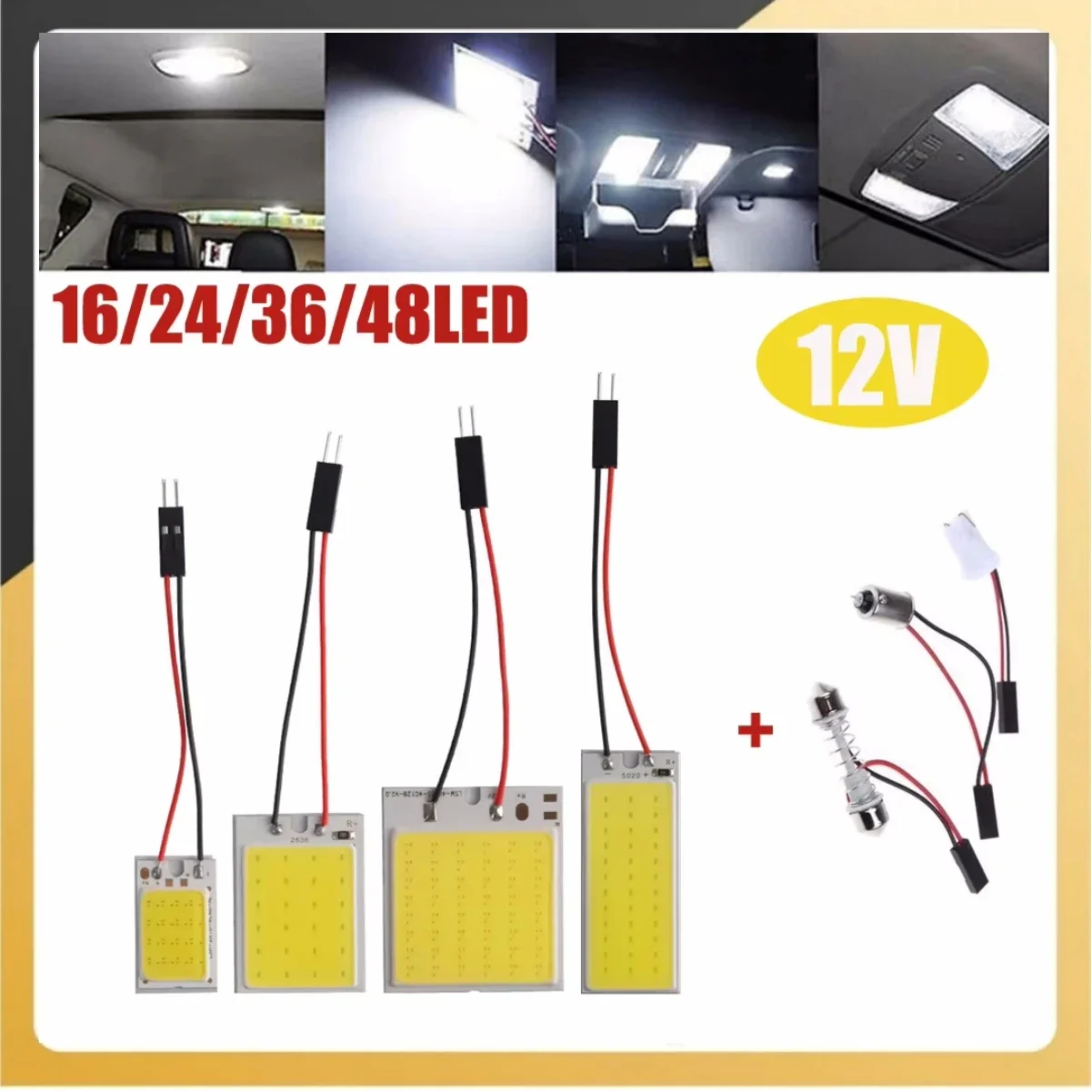 Efficiently Bright 6000K COB LED Light Panel for Car Ceilings Fits T10 Ba9s Sockets Perfectly with Long Lasting Performance