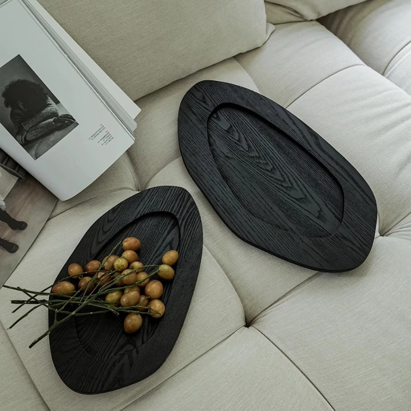 

Minimalist Wabi Sabi Serving Tray Solid Wood Fruit Plates Entryway Home Accessories Japanese Style Dining Table Display Tray
