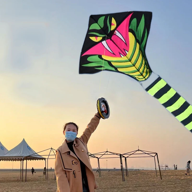 2025 Año Nuevo de la serpiente, cometa de serpiente verde, brisa fácil de volar, cometa grande de mano de dibujos animados para niños y adultos