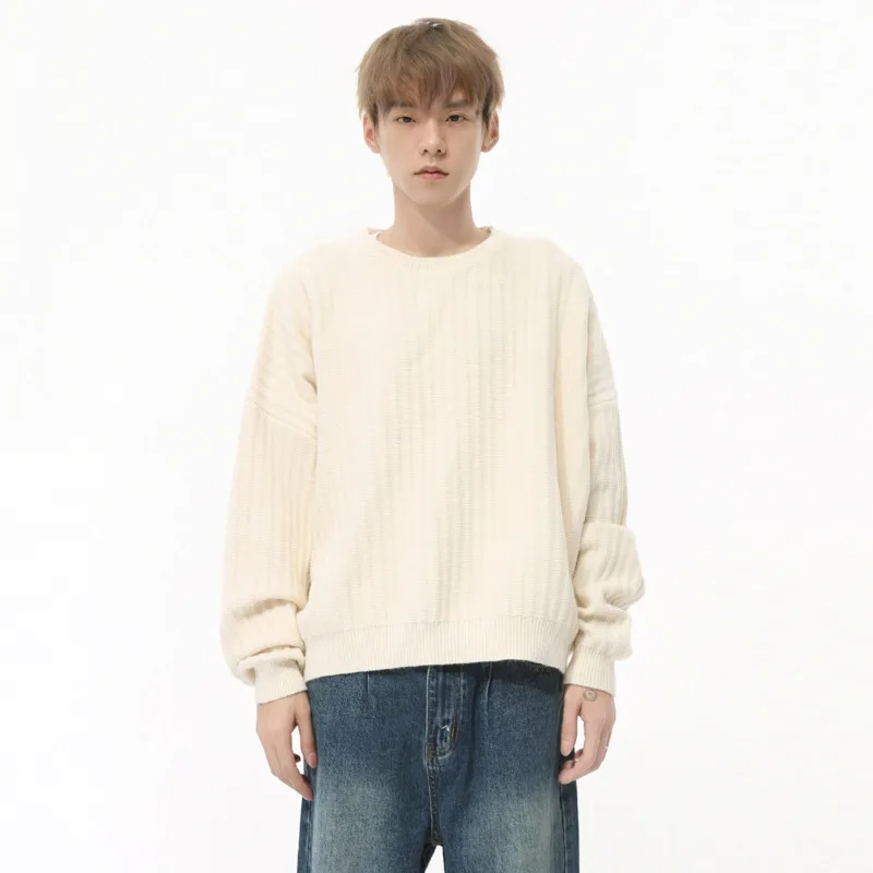 SYUHGFA Korean Style Men's Sweaters Round Collar Solid Color Knitting Casual Tops Loose Pullover Male Clothing 2024 Autumn