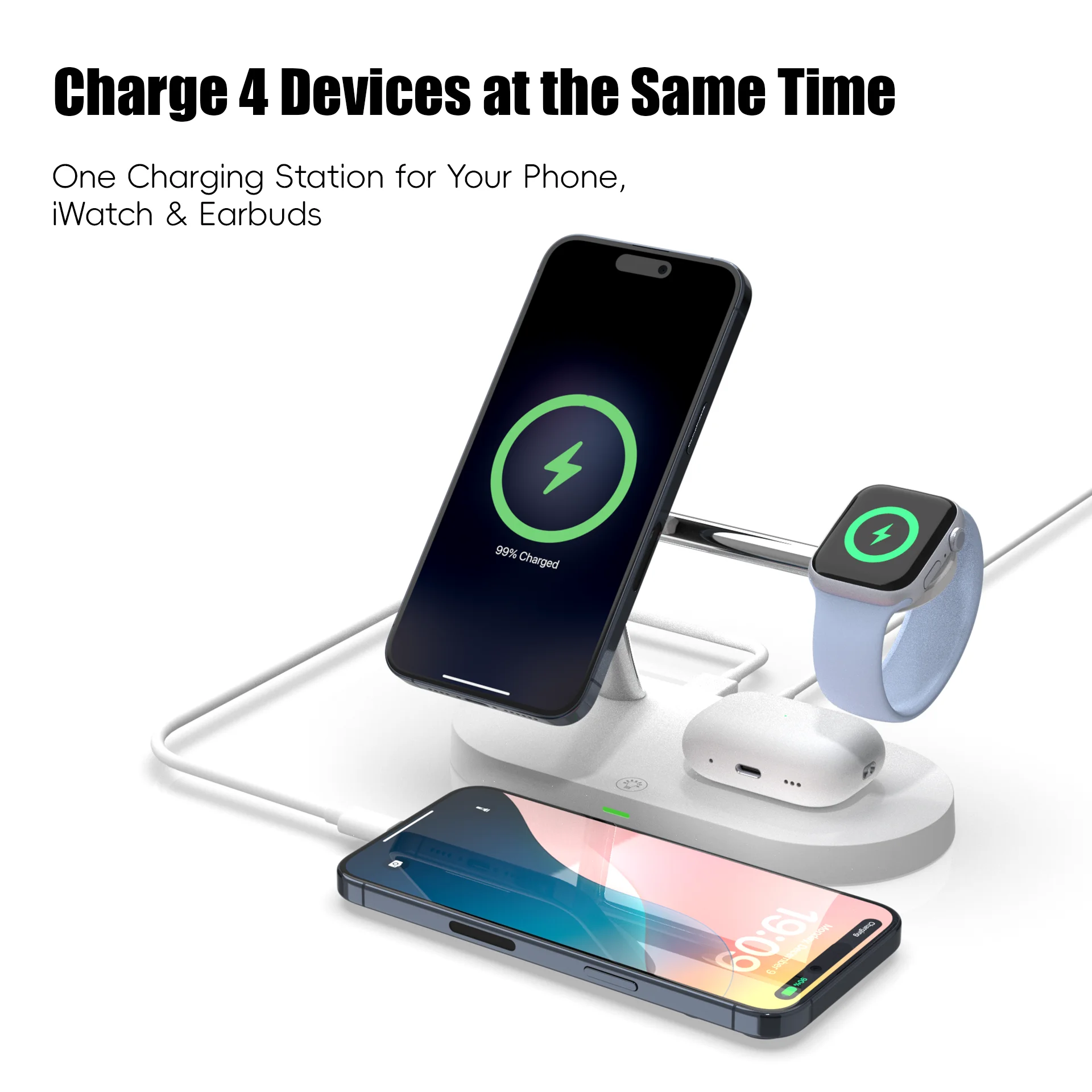 Magnetic Wireless Charger Pad Stand Foldable for iPhone 18-12 Series Apple Watch AirPods 15W Fast Charging Dock Station Light