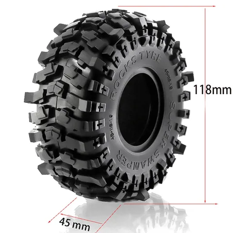 4 pçs 1.9 Polegada pneu de borracha 118*45mm para 1/10 rc rastreador carro trax trx4 axial scx10 wraith scx10 yikong rgt wrangler 1.9 roda