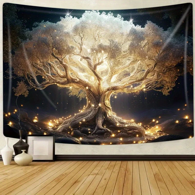VIKAMA Enchanted Tree Tapestry Mystical Forest Starry Sky Wall Hanging Boho Nature Decor Living Room Bedroom Background Cloth