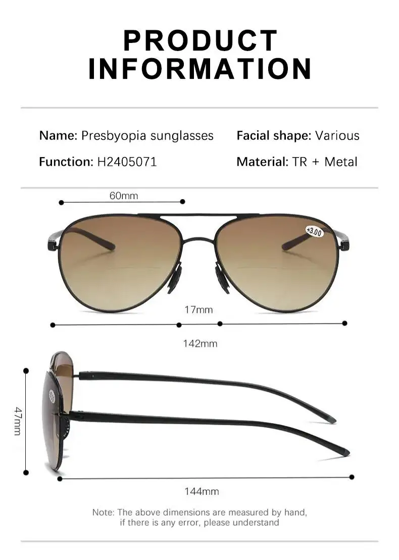 Bifokale Lesebrille Männer Mode Doppel Brücke Sonnenbrille Männlich Aussehen Weit und Nah Anti Glare Hyperopie Brillen +1,0 Bis +4,0 – Detail 2