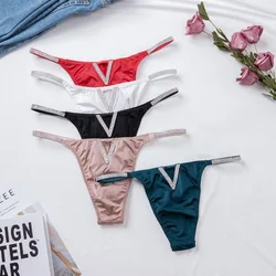 Calcinha De Seda De Gelo Oco De Cintura Baixa Para Mulheres, Thongs De Coração De Strass Personalizado, Roupa Interior Sexy