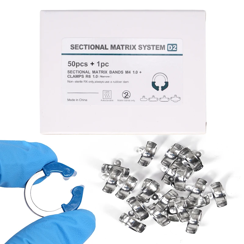 

Dental Sectional Matrix System Sectional Contoured Matrix Bands D2 Nickel Titanium Universal/Narrow Clamping Ring Dentist Tools