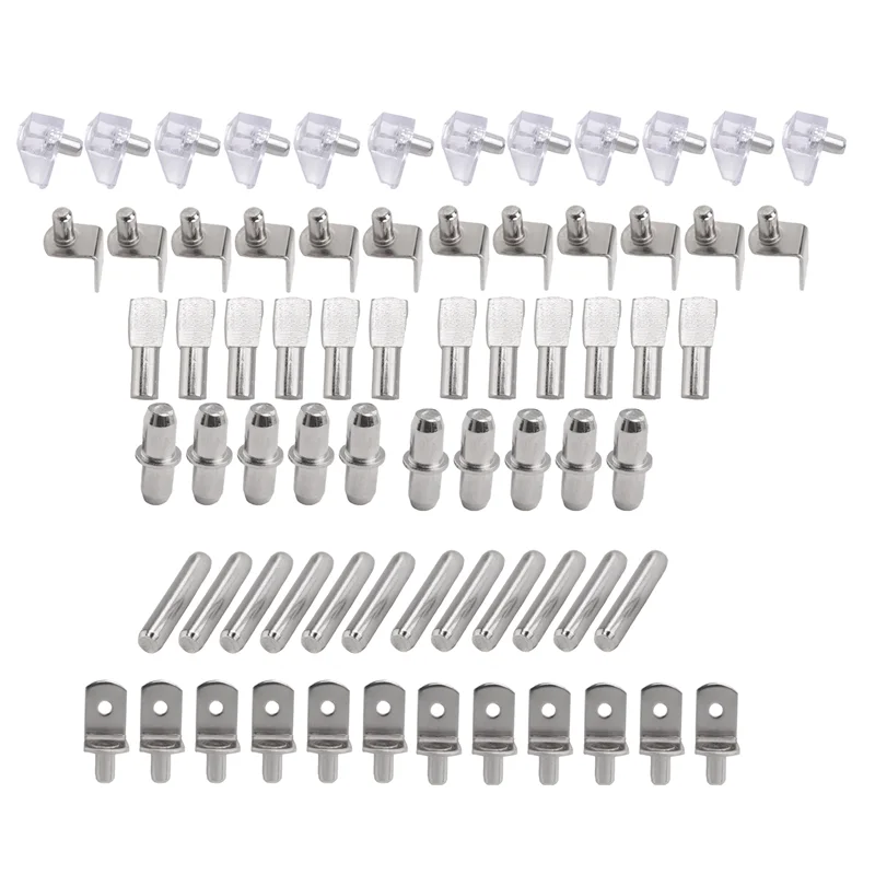 

72Pcs Shelf Pegs Support Kit, 6 Styles Shelf Pins, Nickel Plated Cabinet Shelf Pegs For Shelves Bookcase Bookshelf Pegs-ABHG