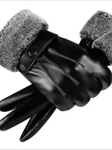 Winter Fashion Black PU Leather Gloves Male Thin Style Driving Leather Men Gloves Non-Slip Full Fingers Palm Touchscreen