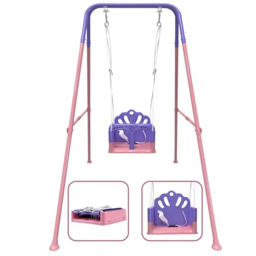 

Foldable Toddler Swing Set for Indoor Outdoor Use Steel Frame with Blue/Gray Finish Safe Enclosed Seat and Height-Adjustable De