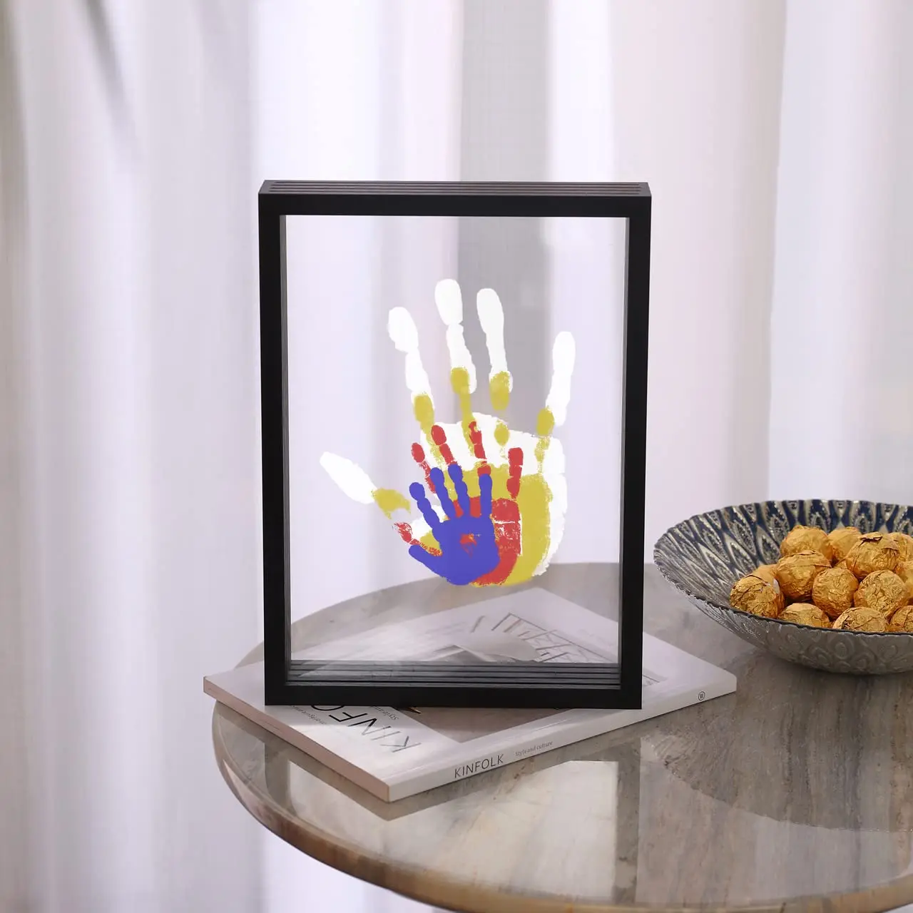 

Family Handprint Kit DIY with Wooden Frame (3 Colors), Non-Toxic Paints & Clear Film - Keepsake Gift Set for Baby Kids