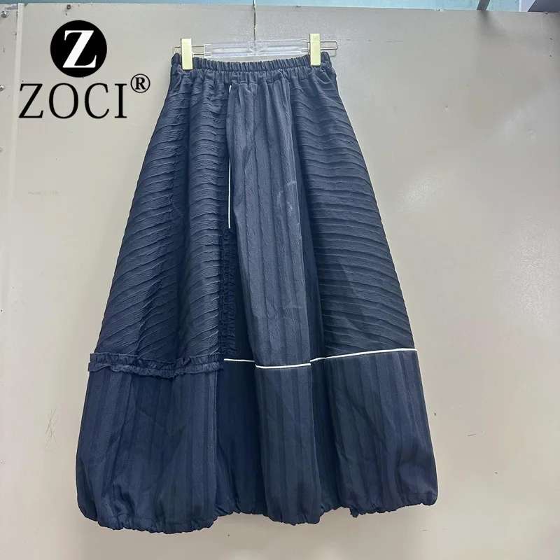 

[zoci] Lines Dark Style Niche Plaid Flower Bud Half New Bubble Skirt Elastic Waist A2#8713