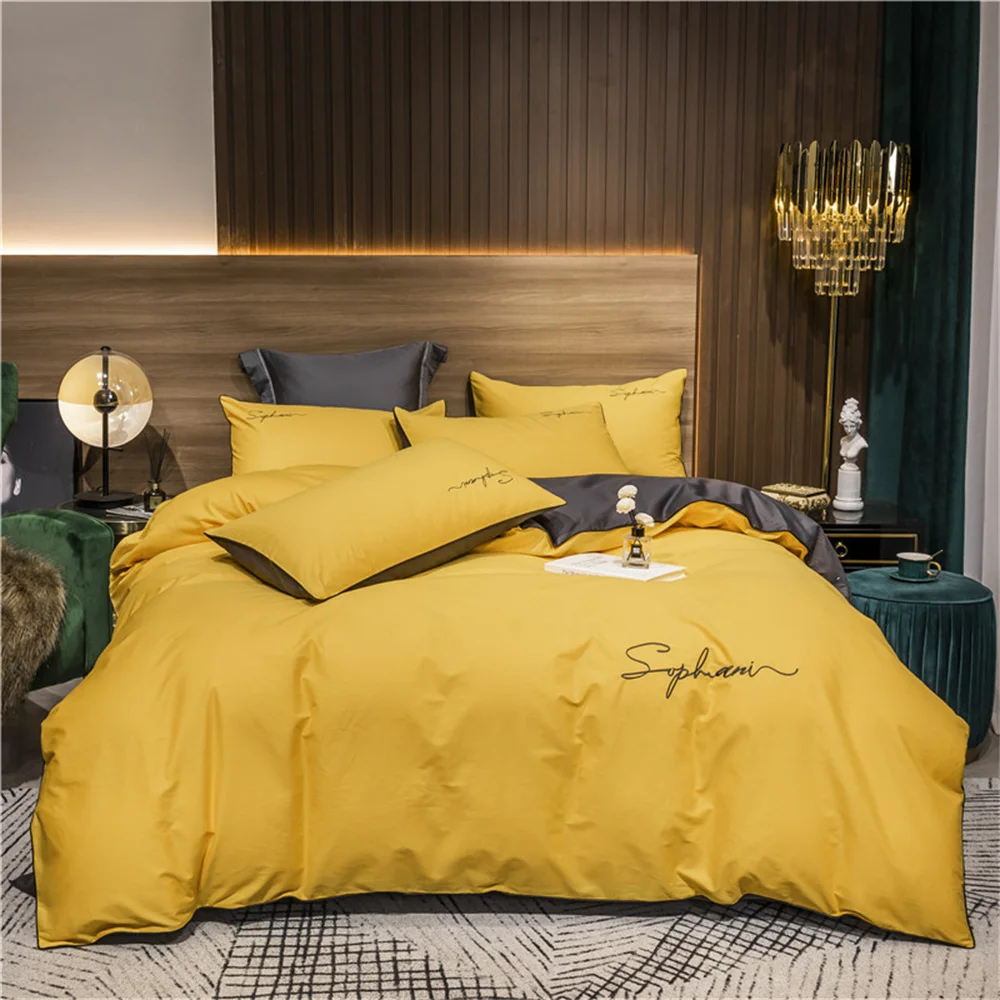 Svetanya Solid Cotton Embroidery Bed Linens Hotel Home Bedding Sets Sheet Pillowcase Duvet Cover Set