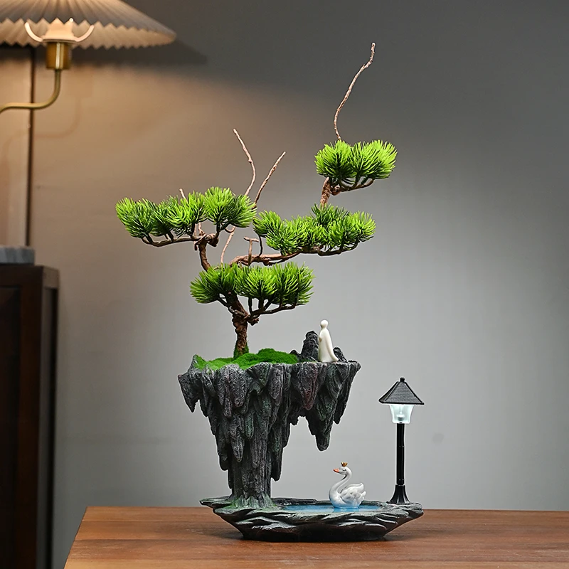 

Sky City Simulation Green Plant Welcome Pine Bonsai Decoration Living Room Wine Cabinet Hotel Zen Decoration