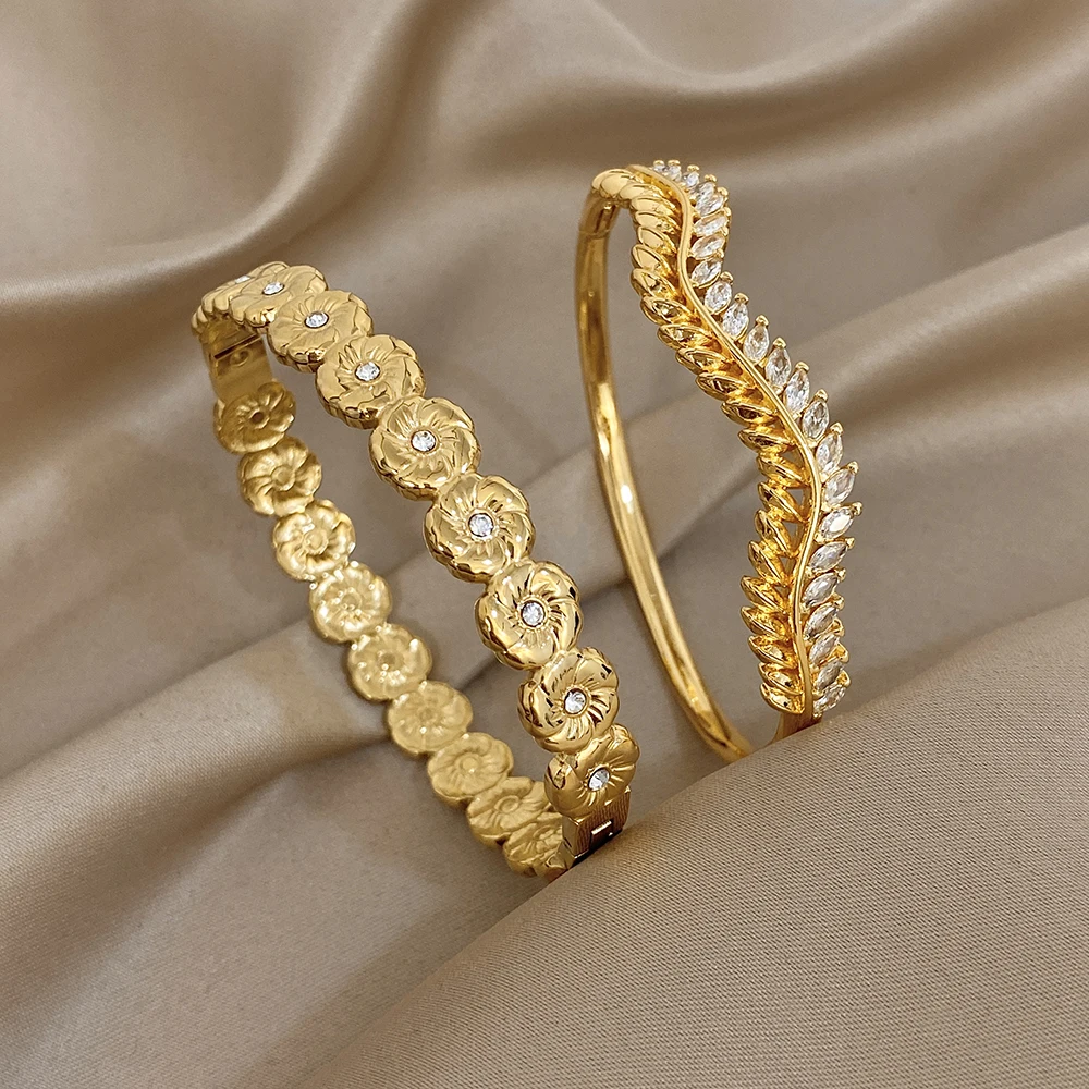 Greatera Heavy Industry Blumen-Spleiß-Manschettenarmband für Frauen, trendiger, mit kubischem Zirkon gefüllter Persönlichkeitsarmreif, europäisch und amerikanisch