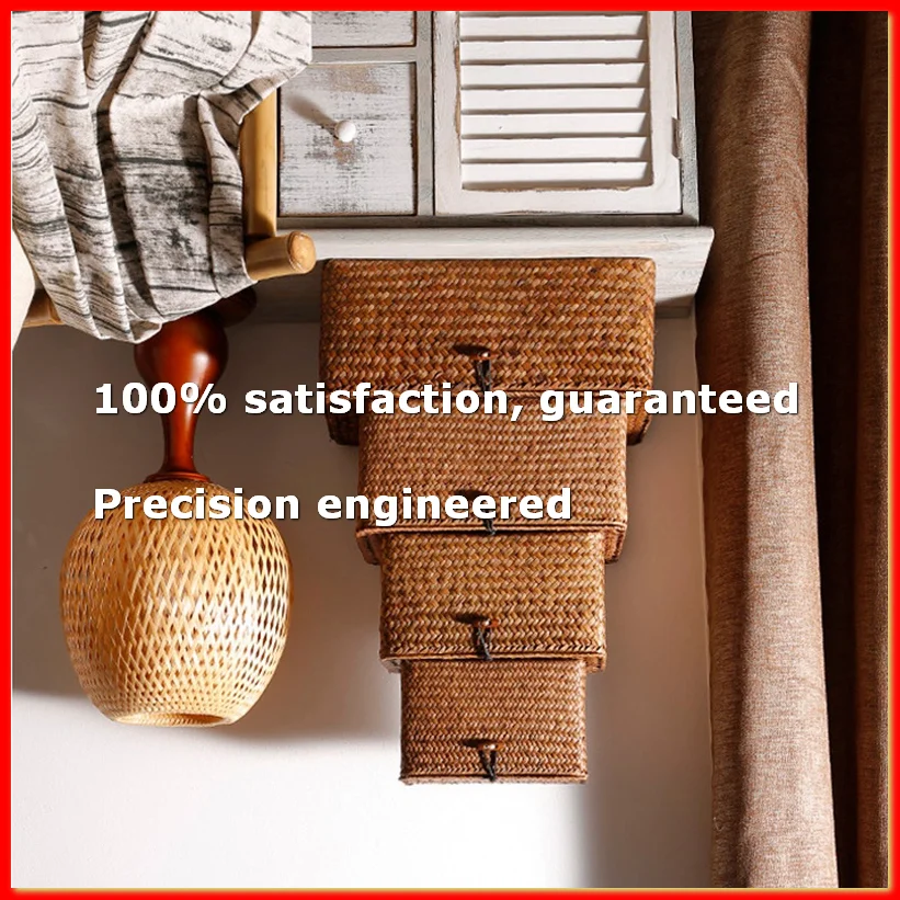 

Woven Straw Storage Bins with Lid - Set of 4 - Rectangular Seagrass Basket/Storage Basket for Shelf Organizer-A09G