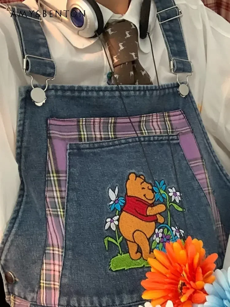 Potdemiel Geborduurde Schouderband Overalls Dames Design Gevoel Niche Herfst Cartoon Retro Wijde Pijpen Kleine Broek Voor Vrouwen