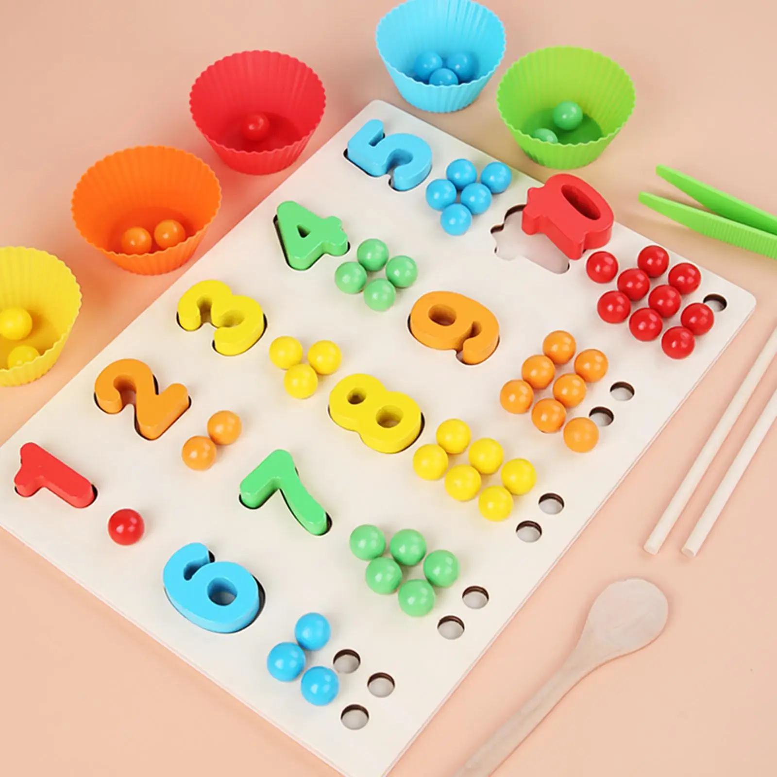Wooden Board Bead Counting Game Number Puzzle Color Sorting Toys