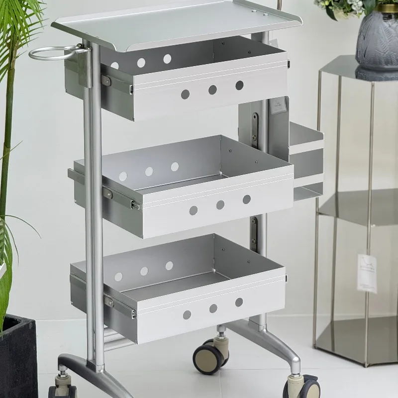 Salon Trolley Salon Furniture Hot‑Dyeing Tool Cart Aluminum Alloy Storage Cabinet Multifunctional Workbench Beauty Hairdressing
