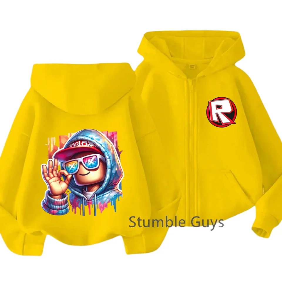 Dziecięca bluza z kapturem Roblox z miękkim zamkiem błyskawicznym, grafika z gry wiosennej, anime, ubrania dla chłopców, modne ubrania dla dziewcząt