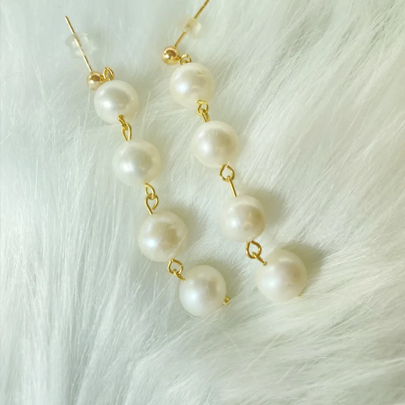 Long string lantern pearl copper plated 18K real gold 925 silver needle ear drop earrings ear hook simple temperament directly f