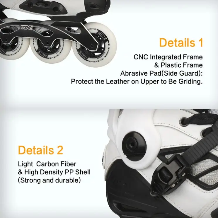 Outdoor 35 - 44 Size Elastic Fabric Lining Inline Roller White PP Shell Roller Skates