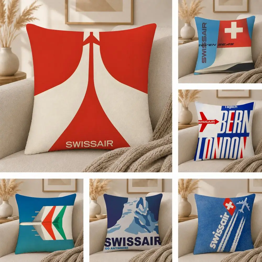 Swiss Airlines S-Swissair Cushion Cover  Plush Fabric Soft Double Sided Print Sofa Cushion Cover Throw Pillow Covers