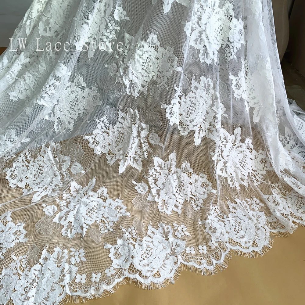 

Light Ivory Color Cotton Fabric Flowers for Crafts Wedding Fabric Material for Wedding Dress Allover Rose Elegant 3 Meters