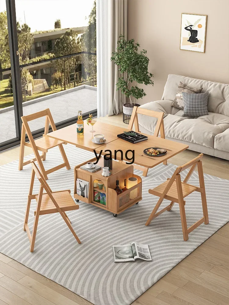 Lmm solid wood folding lifting coffee table dining table dual-purpose multi-functional movable tea table