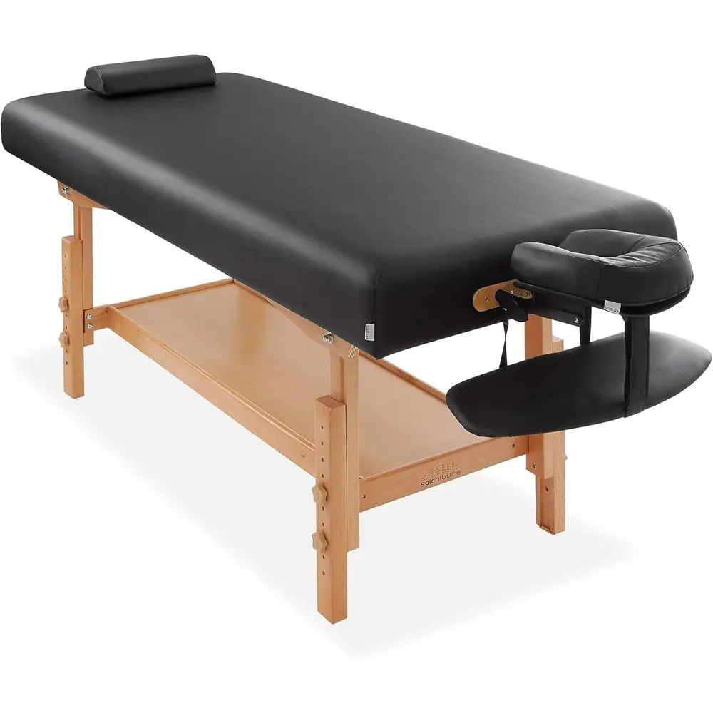 

Massage Table with Storage Shelf, Headrest, Face Cradle, and Bolster - Black