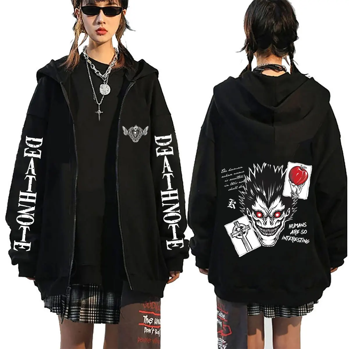 Moletom com Zíper Anime Death Note Ryuk, Jaqueta Casual Oversized Unissex, Cosplay Manga Anos 90