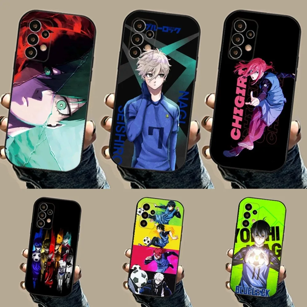 BLUE L-LOCK Anime Phone Case For Samsung S24,23,23,22,30,21,10,9,Note20 Ultra,Lite,Ultra,5G,Plus,FE,Black Soft Case