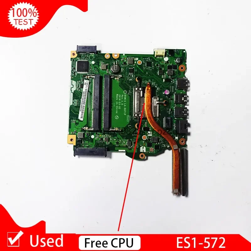 Used For ACER Aspire ES1-572 Laptop Motherboard SR2EU I3-6100U CPU NBGD011001 LA-D671P