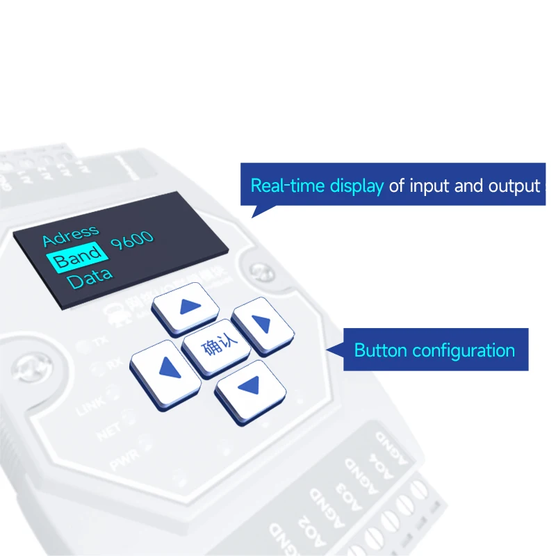 Ethernet i/o 4AI + 4DO Switch Controller di acquisizione del valore ModBus per PLC RS485 Ethernet i/o installazione del modulo di rete