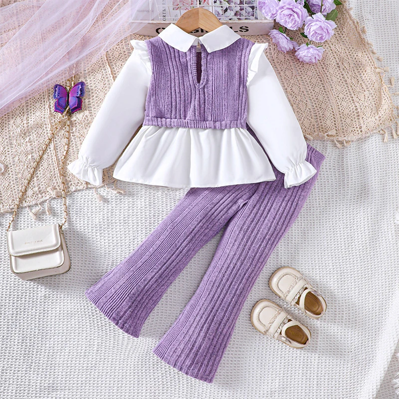 Girls Clothing Sets for Kids Girl Spring Autumn Toddler Purple Long Sleeve Shirts Tops Pant Fashion Children\'s Suit 2 3 4 5 6 7