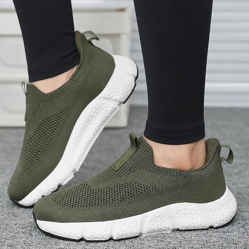 Unisex Strick-Slipper zum Reinschlüpfen, rutschfeste Freizeitsneaker, leichte Pendler-Loafer, verschleißfeste Outdoor-Laufschuhe – Detail 12